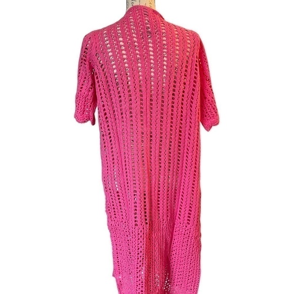 Jessica London pink long crochet knit cardigan sweater size 12 NWOT - Picture 6 of 6